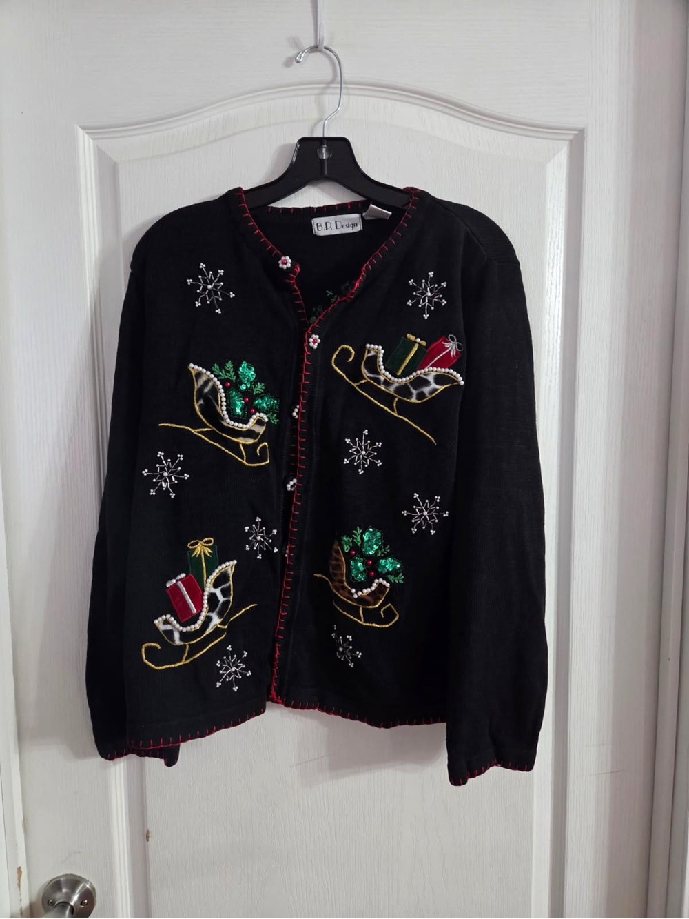 B.P. Design Women’s Santa’s Sleigh Christmas Sweater Size L